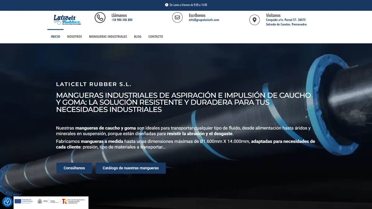 Diseño web WordPress para mangueras industriales en Pontevedra — Laticelt Rubber