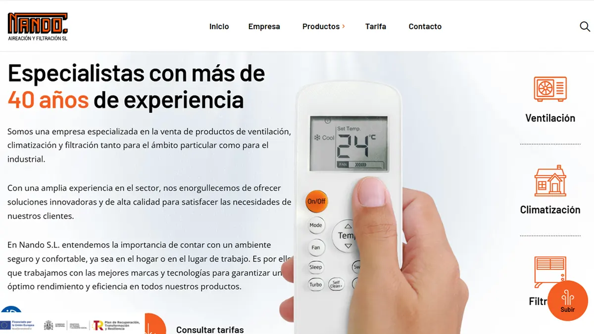 Diseño web WordPress para ventilación y climatización en Vigo — Nando Aireación y Filtración SL