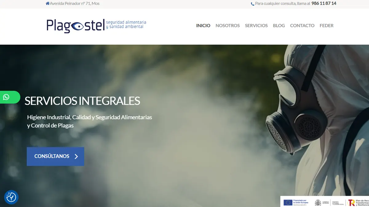 Diseño web WordPress para empresa de control de plagas en Mos — Plagostel Industria Alimentaria SL