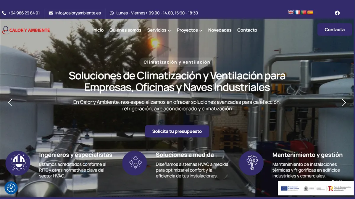 Diseño de página web WordPress para empresa de climatización y ventilación industrial en Vigo — Calor y Ambiente