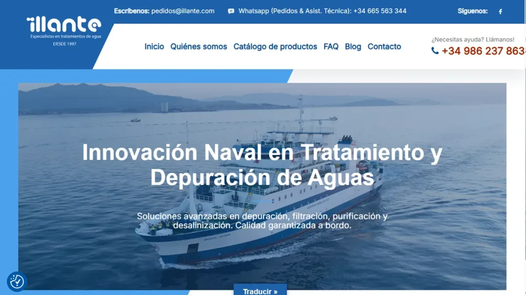 Diseño de página web WordPress para tratamiento de aguas industriales y navales en Vigo — Illante S.L.
